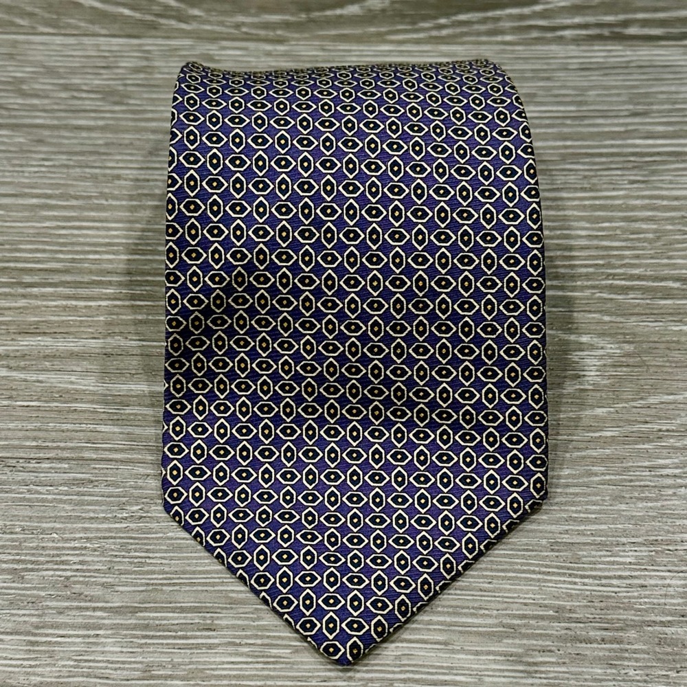 Vtg Polo Ralph Lauren Silk Tie Purple Gold Geometric Medallion Made by Hand USA